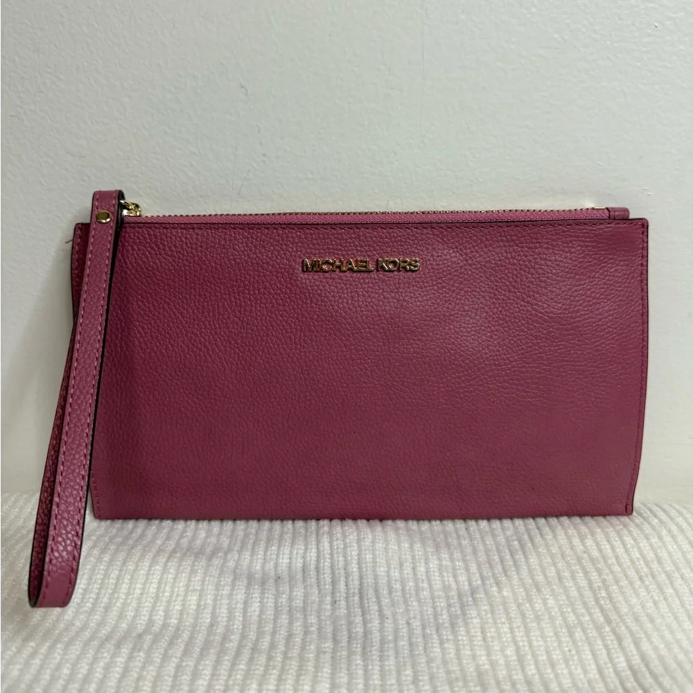 Michael Kors Berry Pink Large Wristlet/Clutch pebbled leather